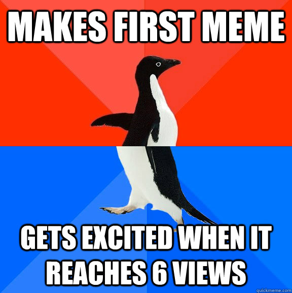 Makes first meme Gets excited when it reaches 6 views  Socially Awesome Awkward Penguin