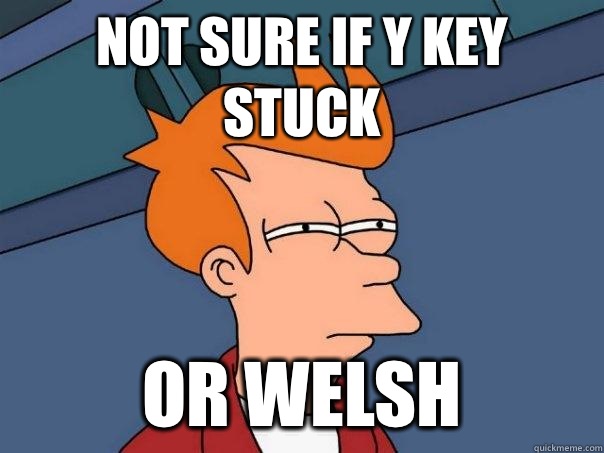Not sure if y key stuck Or welsh  Futurama Fry