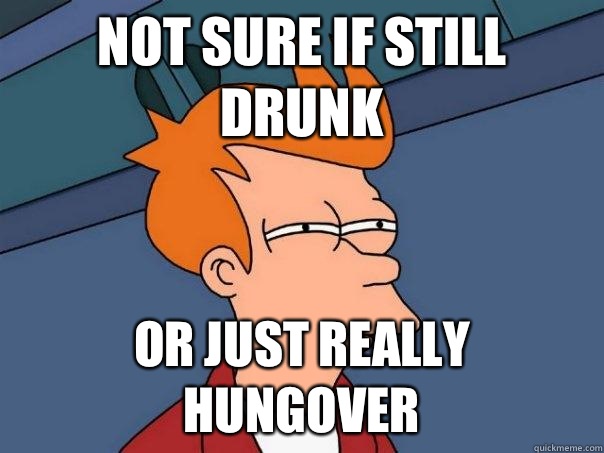 Not sure if still drunk Or just really hungover  Futurama Fry