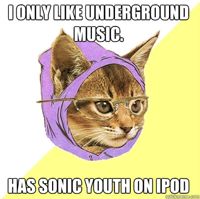 I only like underground music. has sonic youth on ipod - I only like underground music. has sonic youth on ipod  Hipster Kitty