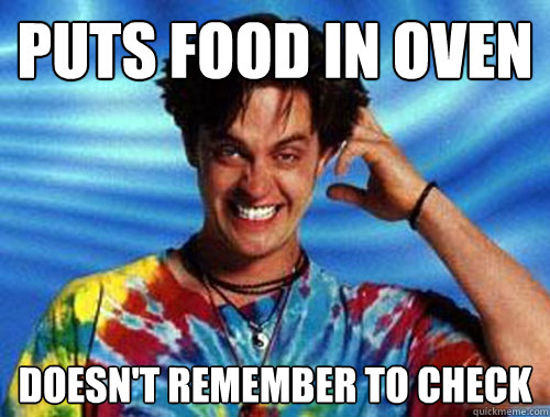 Puts food in oven Doesn't remember to check   Introducing Stoner Ent