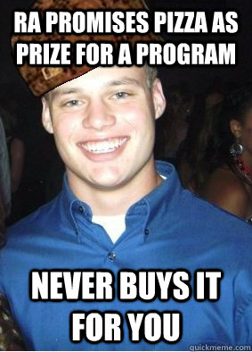 RA PROMISES PIZZA AS PRIZE FOR A PROGRAM NEVER BUYS IT FOR YOU  