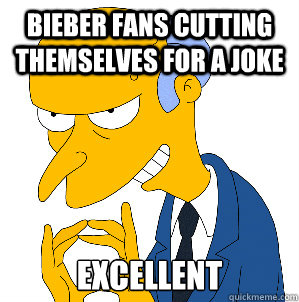 Bieber fans cutting themselves for a joke Excellent - Bieber fans cutting themselves for a joke Excellent  Misc