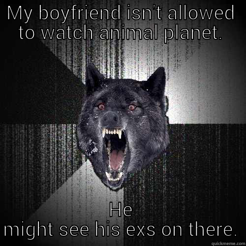 MY BOYFRIEND ISN'T ALLOWED TO WATCH ANIMAL PLANET. HE MIGHT SEE HIS EXS ON THERE. Insanity Wolf