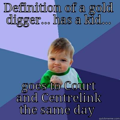 DEFINITION OF A GOLD DIGGER... HAS A KID... GOES TO COURT AND CENTRELINK THE SAME DAY  Success Kid