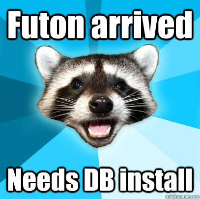 Futon arrived Needs DB install  Lame Pun Coon