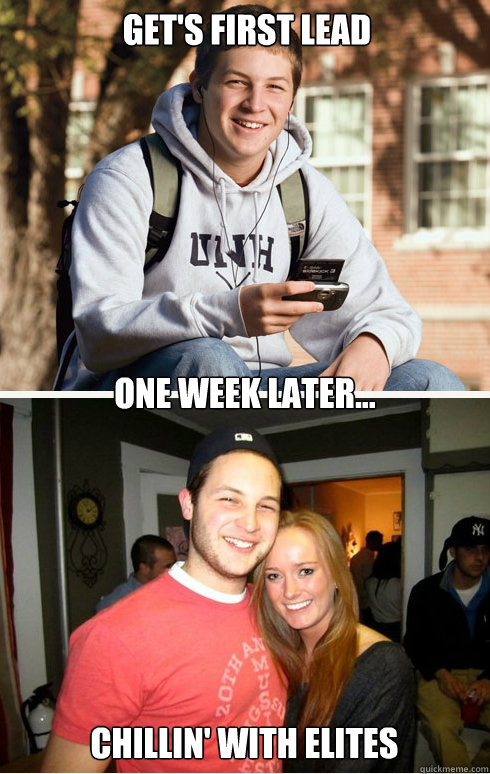 get's first lead one week later... chillin' with elites  1 month later