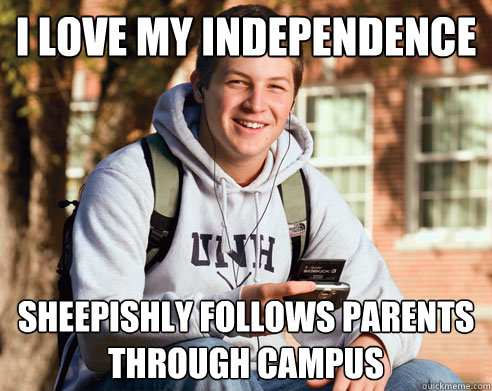 I love my independence Sheepishly follows parents through campus  College Freshman
