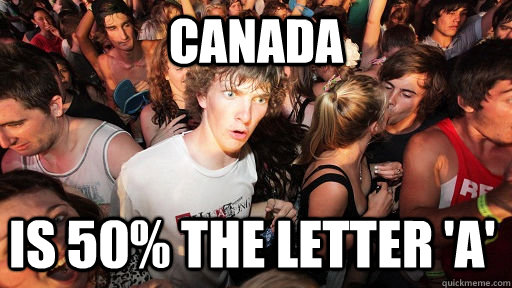 Canada is 50% the letter 'a'  Sudden Clarity Clarence