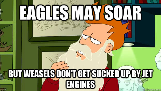 eagles may soar but weasels don't get sucked up by jet engines  - eagles may soar but weasels don't get sucked up by jet engines   philosophy fry