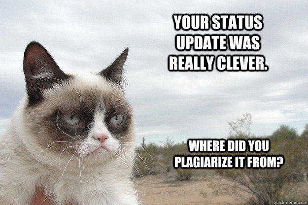 Your status update was really clever.  where did you plagiarize it from?  Grump Cat