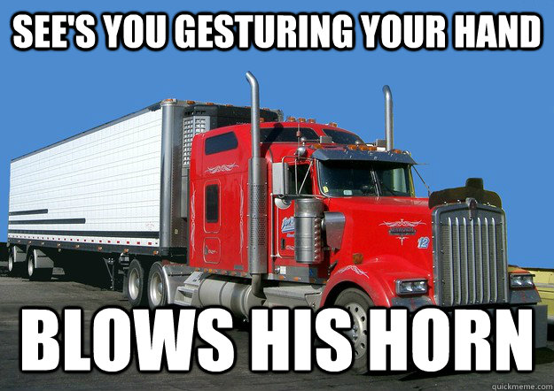 See's You Gesturing Your Hand Blows his horn  Good Guy Truck Driver