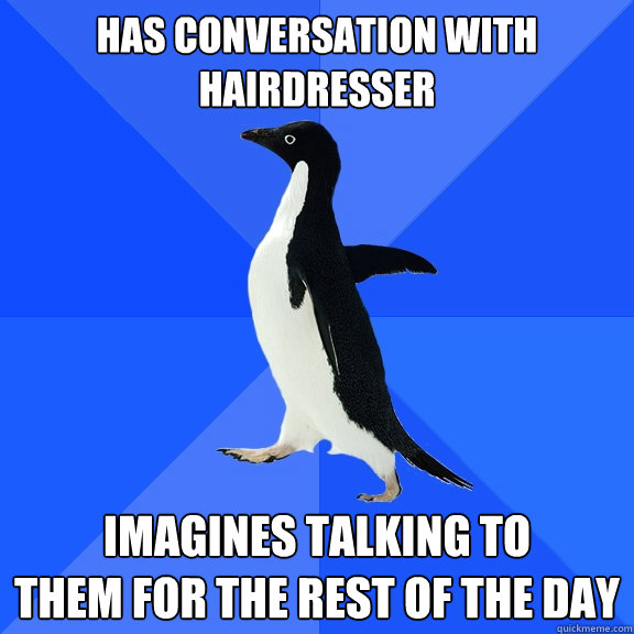has conversation with
hairdresser imagines talking to
them for the rest of the day  Socially Awkward Penguin