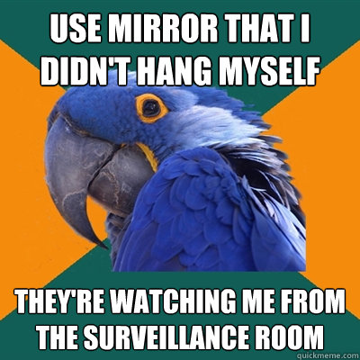 Use Mirror that I didn't hang myself they're watching me from the surveillance room  Paranoid Parrot