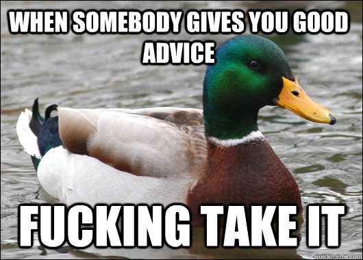 When somebody gives you good advice fucking take it  Actual Advice Mallard