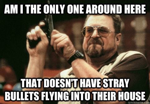 Am I the only one around here That doesn't have stray bullets flying into their house - Am I the only one around here That doesn't have stray bullets flying into their house  Am I the only one