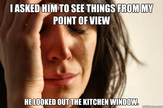 I asked him to see things from my point of view He looked out the kitchen window.  First World Problems