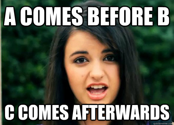 A comes before b c comes afterwards  Rebecca Blackmeme