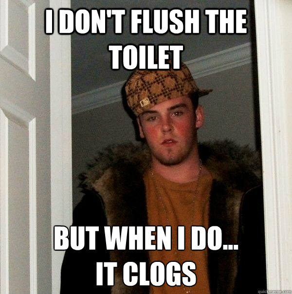 I don't flush the toilet But when I do...
it clogs  Scumbag Steve