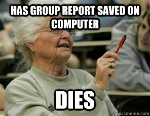 has group report saved on computer dies  Senior College Student
