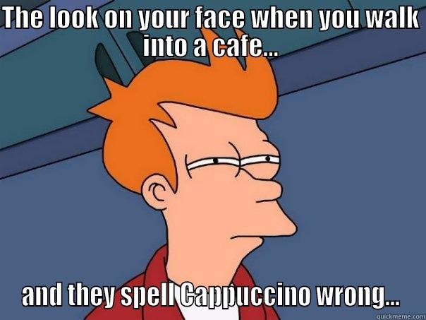THE LOOK ON YOUR FACE WHEN YOU WALK INTO A CAFE... AND THEY SPELL CAPPUCCINO WRONG... Futurama Fry