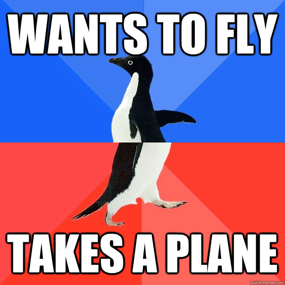 Wants to fly Takes a plane  Socially Awkward Awesome Penguin