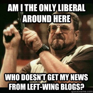 Am i the only liberal around here who doesn't get my news from left-wing blogs?  Am I The Only One Round Here