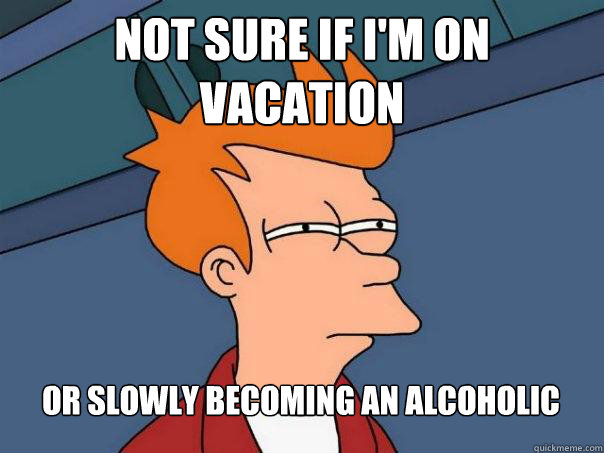 Not sure if I'm on vacation Or slowly becoming an alcoholic - Not sure if I'm on vacation Or slowly becoming an alcoholic  Futurama Fry