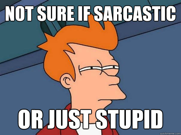 Not sure if sarcastic  Or just stupid - Not sure if sarcastic  Or just stupid  Futurama Fry