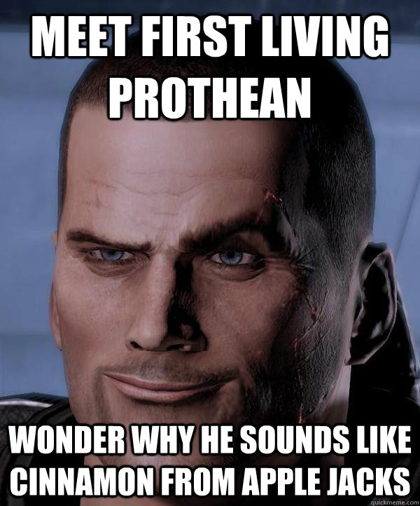 Meet first living Prothean Wonder why he sounds like Cinnamon from Apple Jacks  Scumbag shepard