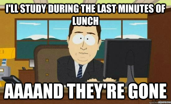 I'll study during the last minutes of lunch AAAAND THEY'RE GONE  aaaand its gone