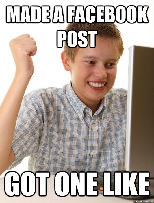 made a facebook post got one like  First Day on the Internet Kid