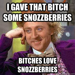 I gave that bitch some snozzberries bitches love snozzberries   Condescending Wonka