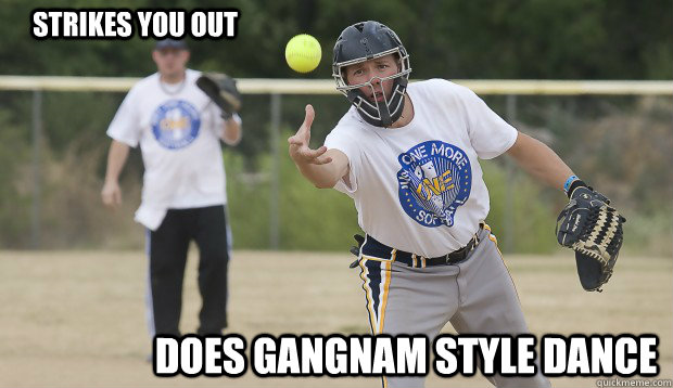 strikes you out does gangnam style dance  Slow Pitch Softball Pitcher