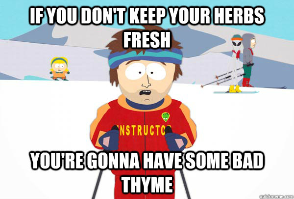 If you don't keep your herbs fresh You're gonna have some bad thyme  Super Cool Ski Instructor