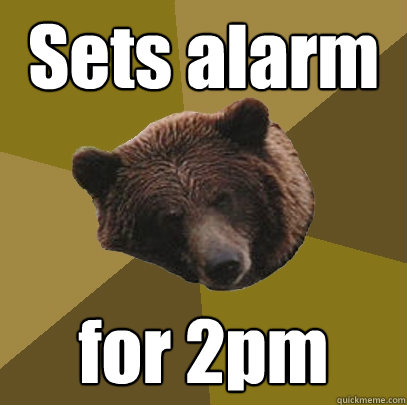 Sets alarm for 2pm - Sets alarm for 2pm  Lazy Bachelor Bear