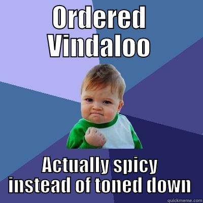 ORDERED VINDALOO ACTUALLY SPICY INSTEAD OF TONED DOWN Success Kid