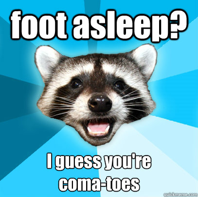 foot asleep? I guess you're 
coma-toes  Lame Pun Coon