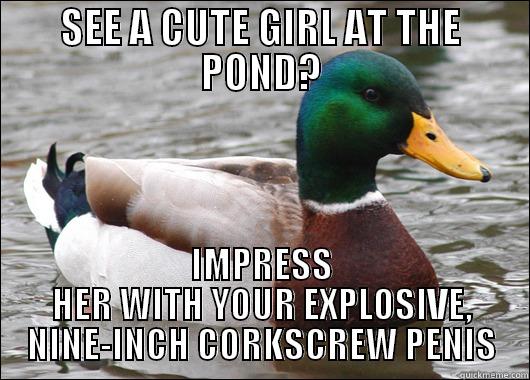 SEE A CUTE GIRL AT THE POND? IMPRESS HER WITH YOUR EXPLOSIVE, NINE-INCH CORKSCREW PENIS Actual Advice Mallard
