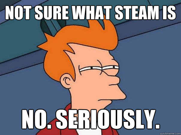 Not sure what steam is No. Seriously.  Futurama Fry