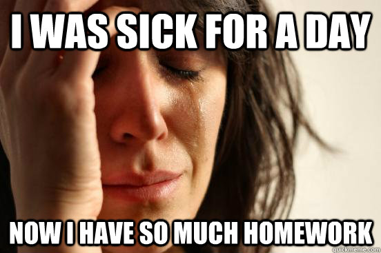 I was sick for a day now i have so much homework   First World Problems