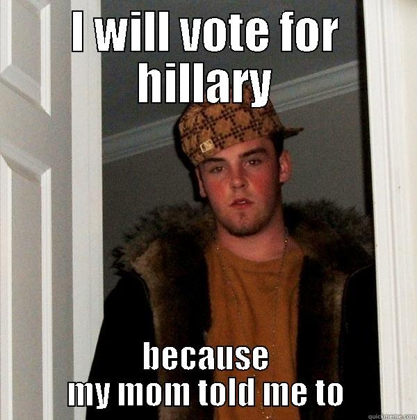 I WILL VOTE FOR HILLARY BECAUSE MY MOM TOLD ME TO Scumbag Steve
