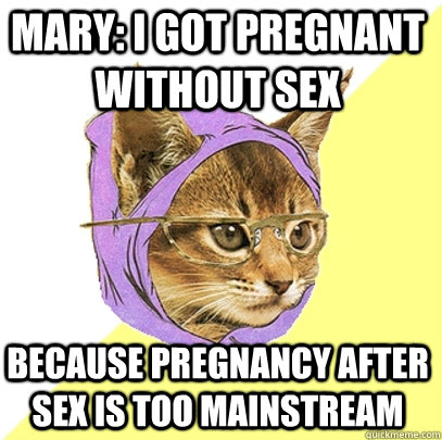 Mary: i got pregnant without sex Because pregnancy after sex is too mainstream  Hipster Kitty