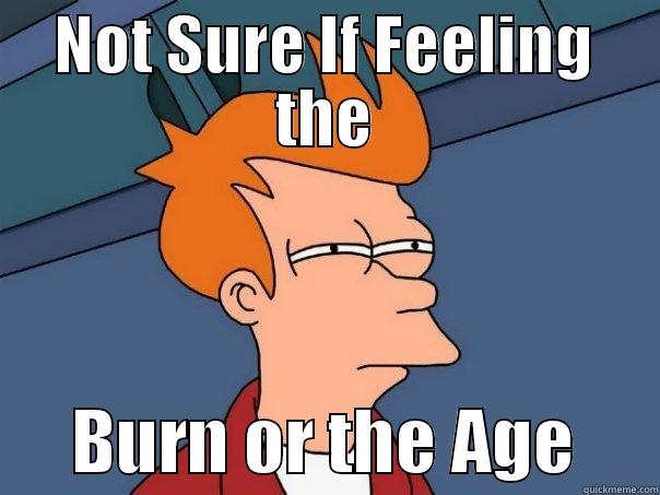 NOT SURE IF FEELING THE       BURN OR THE AGE      Futurama Fry