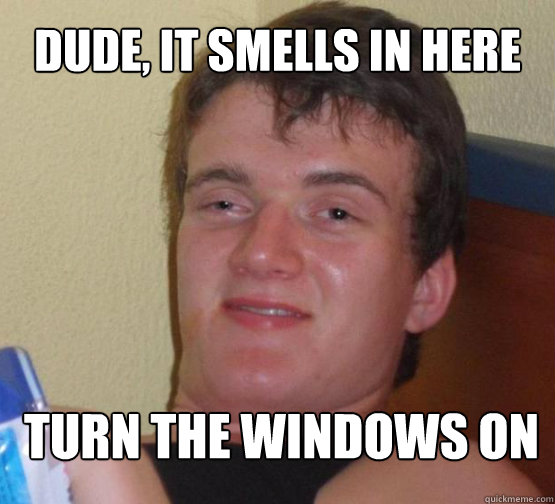 Dude, it smells in here Turn the windows on  10 Guy ordering Pizza