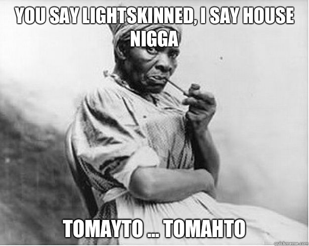 You say Lightskinned, I say House Nigga ToMAYto ... ToMAHto  Unimpressed Slave