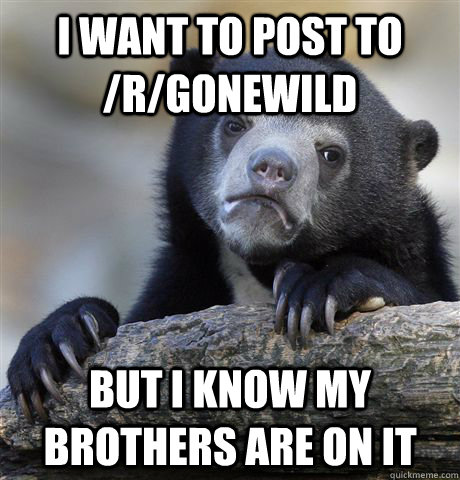 I want to post to /r/gonewild But i know my brothers are on it  Confession Bear