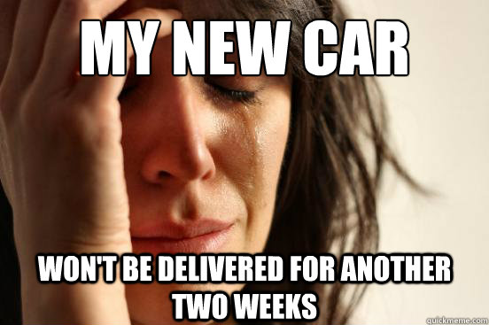 my new car won't be delivered for another two weeks  First World Problems