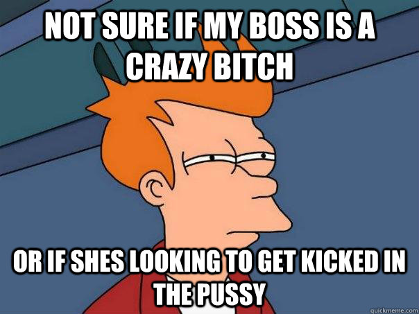 Not sure if my boss is a crazy bitch Or if shes looking to get kicked in the pussy  Futurama Fry
