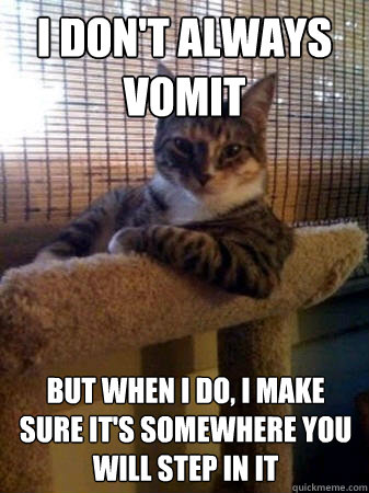 I don't always vomit but when i do, i make sure it's somewhere you will step in it  The Most Interesting Cat in the World